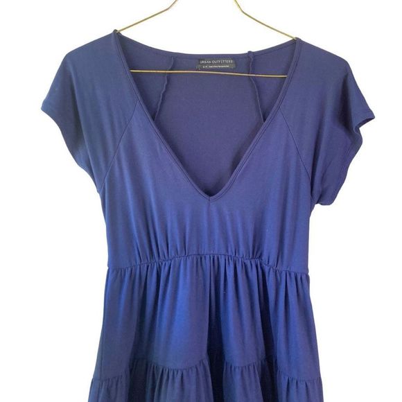 Urban Outfitters Julia Tiered Mini Dress Short Sleeves Navy Blue Womens Small - Picture 3 of 5